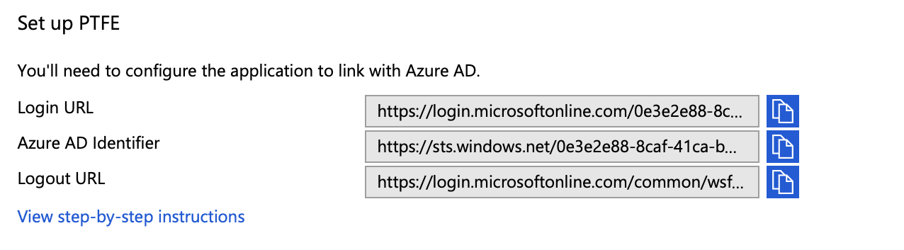 Screenshot: Azure Login/Logout URLs